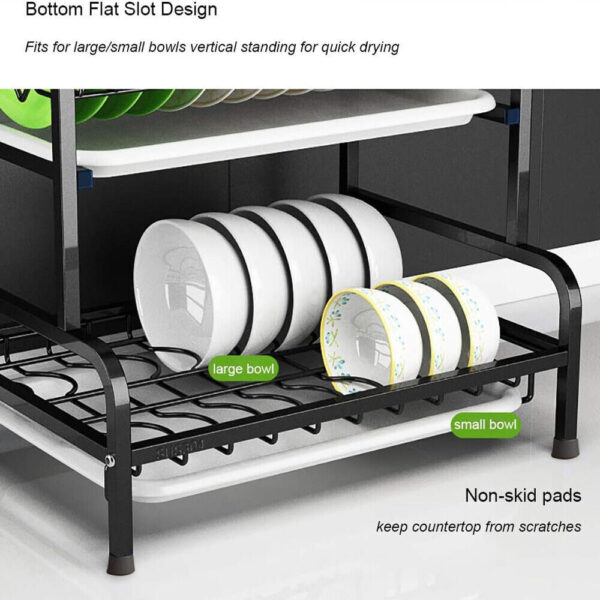 3 Tier Dish Drainer Rack With Drip Tray Cutlery Holder Plate Rack Kitchen Sink - Image 5