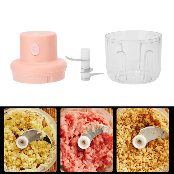 250ml Pink Electric Meat Grinder Food Chopper Mini Kitchen Shredder USB Charging - Image 10