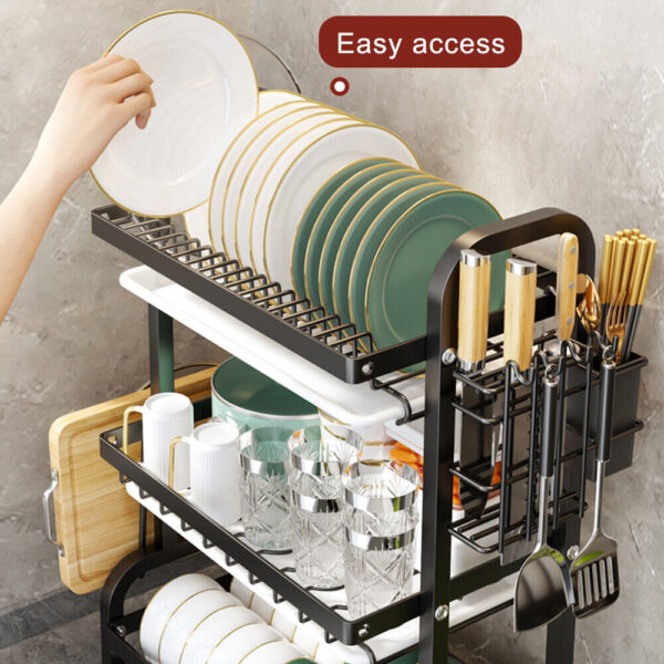 3 Tier Dish Drainer Rack With Drip Tray Cutlery Holder Plate Rack Kitchen Sink - Image 3
