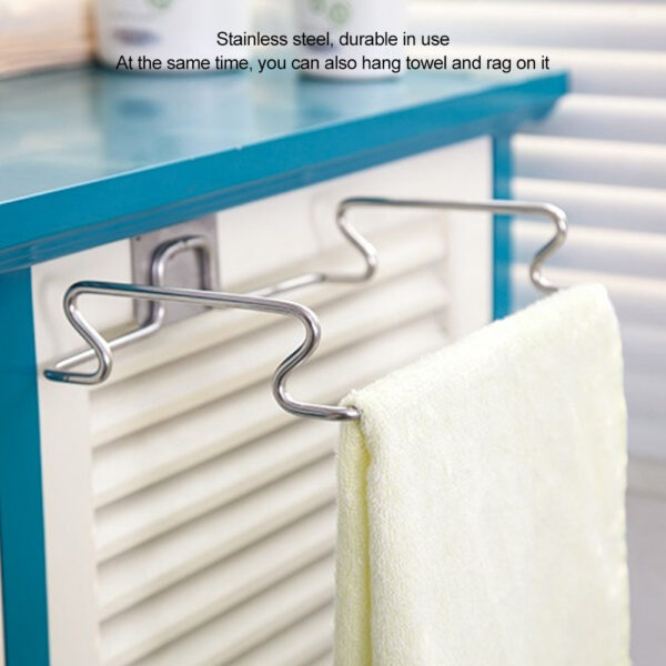 Stainless Steel Door Back Kitchen Garbage Trash Bag Holder Hanging Rack Bracket - Image 9