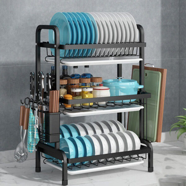 3 Tier Dish Drainer Rack With Drip Tray Cutlery Holder Plate Rack Kitchen Sink - Image 2