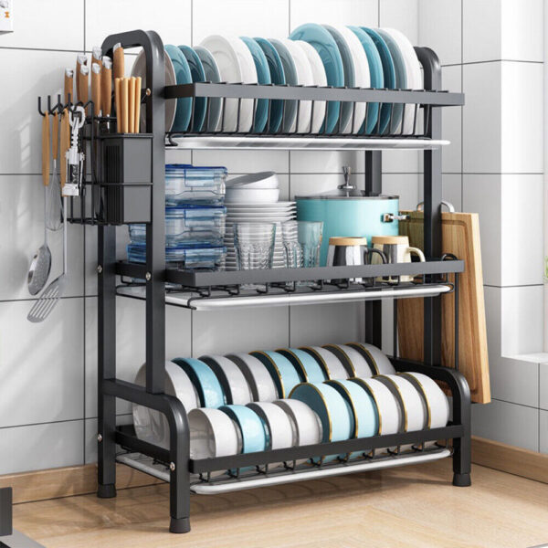 3 Tier Dish Drainer Rack With Drip Tray Cutlery Holder Plate Rack Kitchen Sink - Image 9