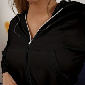 Women's Solid Color Zipper Design Kangaroo Pocket Hoodie