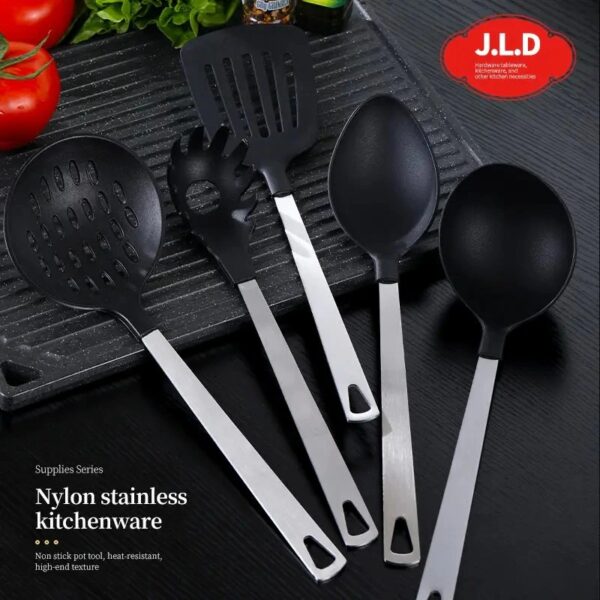 Cooking Utensil Set Premium 5 Piece Kitchen Utensil Set - Stainless Steel Handle And Nylon Faucet, Non-Stick, Heat Resistant, For Home, Kitchen Gift - Image 3