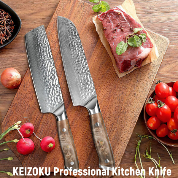 Damascus Chef Knife, 10Cr15MOV Japanese Kitchen Knives Set With Full Tang G10 Handle, Professional Chef Knife For Kitchen, Sheath & Gift Box - Image 4