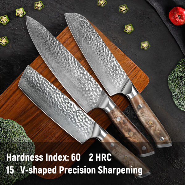 Damascus Chef Knife, 10Cr15MOV Japanese Kitchen Knives Set With Full Tang G10 Handle, Professional Chef Knife For Kitchen, Sheath & Gift Box - Image 5