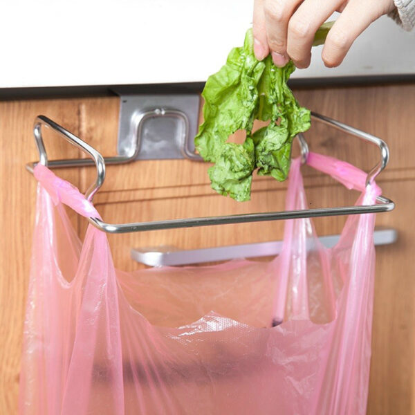 Stainless Steel Door Back Kitchen Garbage Trash Bag Holder Hanging Rack Bracket - Image 4