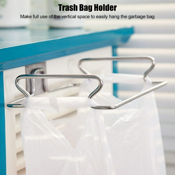 Stainless Steel Door Back Kitchen Garbage Trash Bag Holder Hanging Rack Bracket - Image 8