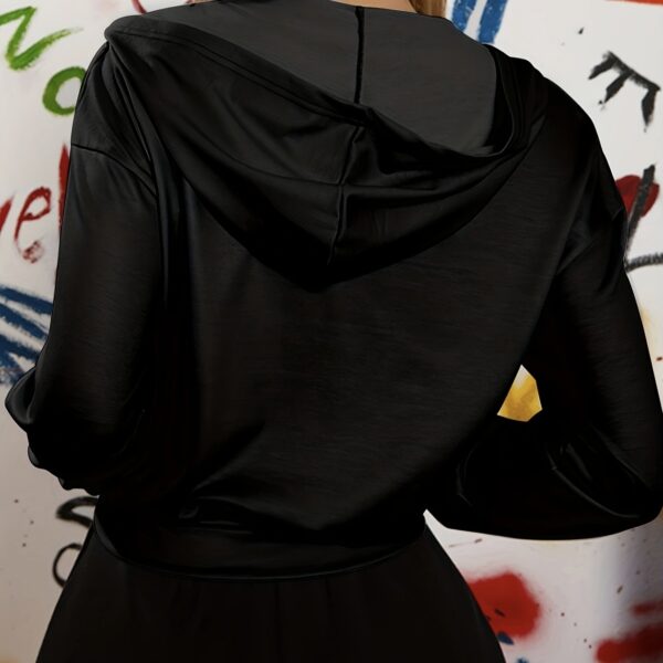 Women's Solid Color Zipper Design Kangaroo Pocket Hoodie - Image 2