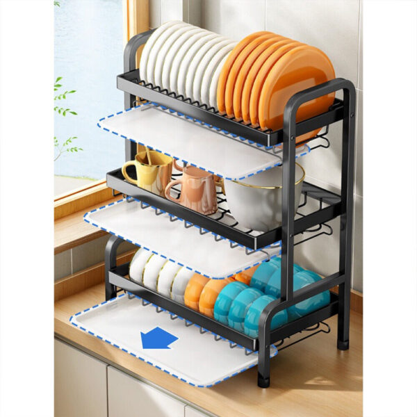 3 Tier Dish Drainer Rack With Drip Tray Cutlery Holder Plate Rack Kitchen Sink - Image 7