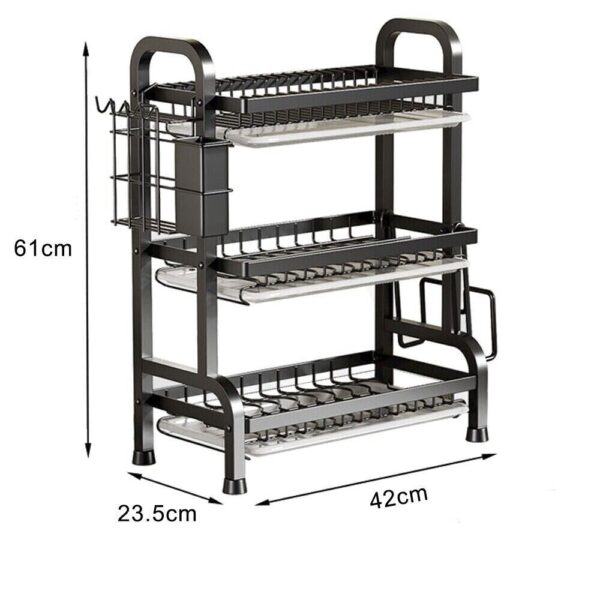 3 Tier Dish Drainer Rack With Drip Tray Cutlery Holder Plate Rack Kitchen Sink - Image 4